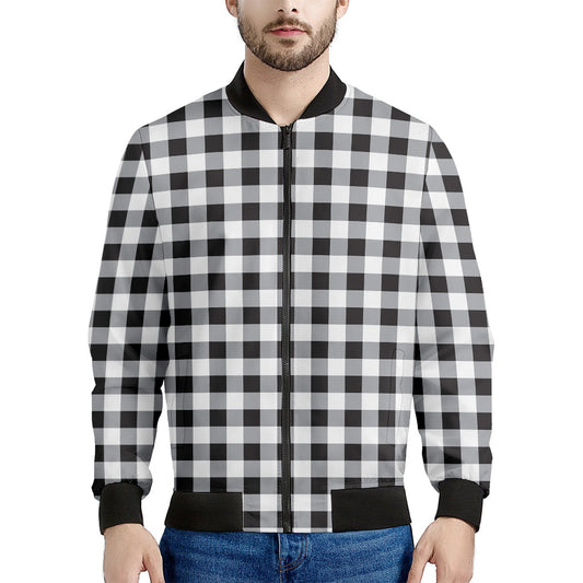 Black And White Check Pattern Print Men's Bomber Jacket