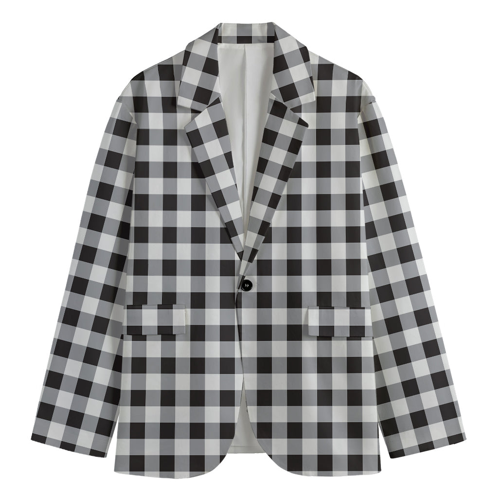 Black And White Check Pattern Print Men's Cotton Blazer