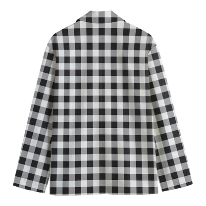 Black And White Check Pattern Print Men's Cotton Blazer