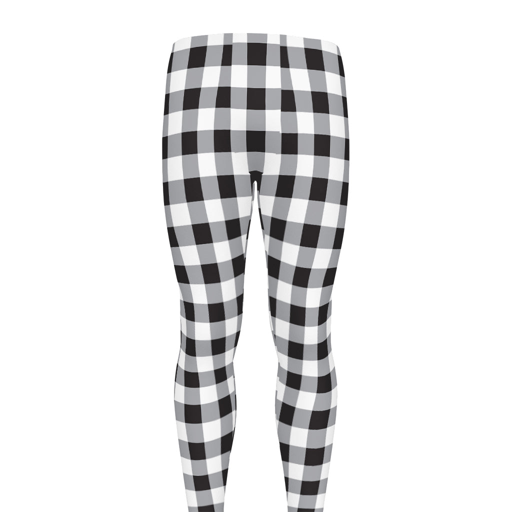 Black And White Check Pattern Print Men's leggings