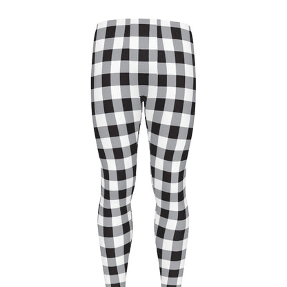 Black And White Check Pattern Print Men's leggings