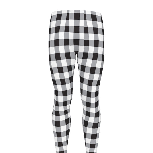 Black And White Check Pattern Print Men's leggings