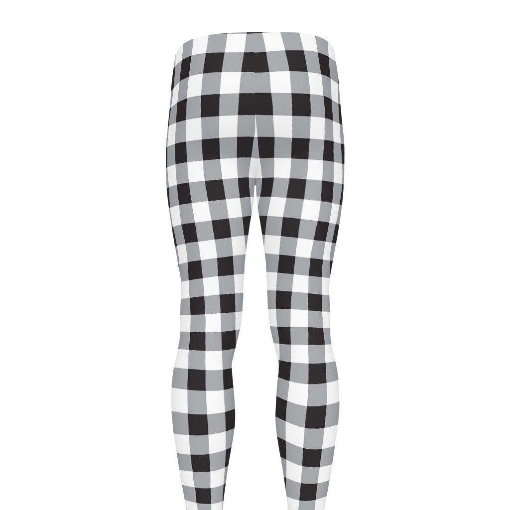 Black And White Check Pattern Print Men's leggings