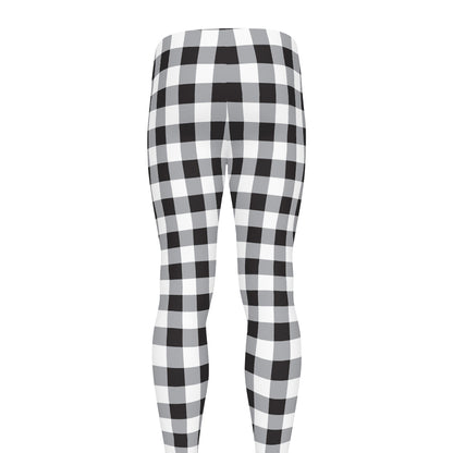 Black And White Check Pattern Print Men's leggings