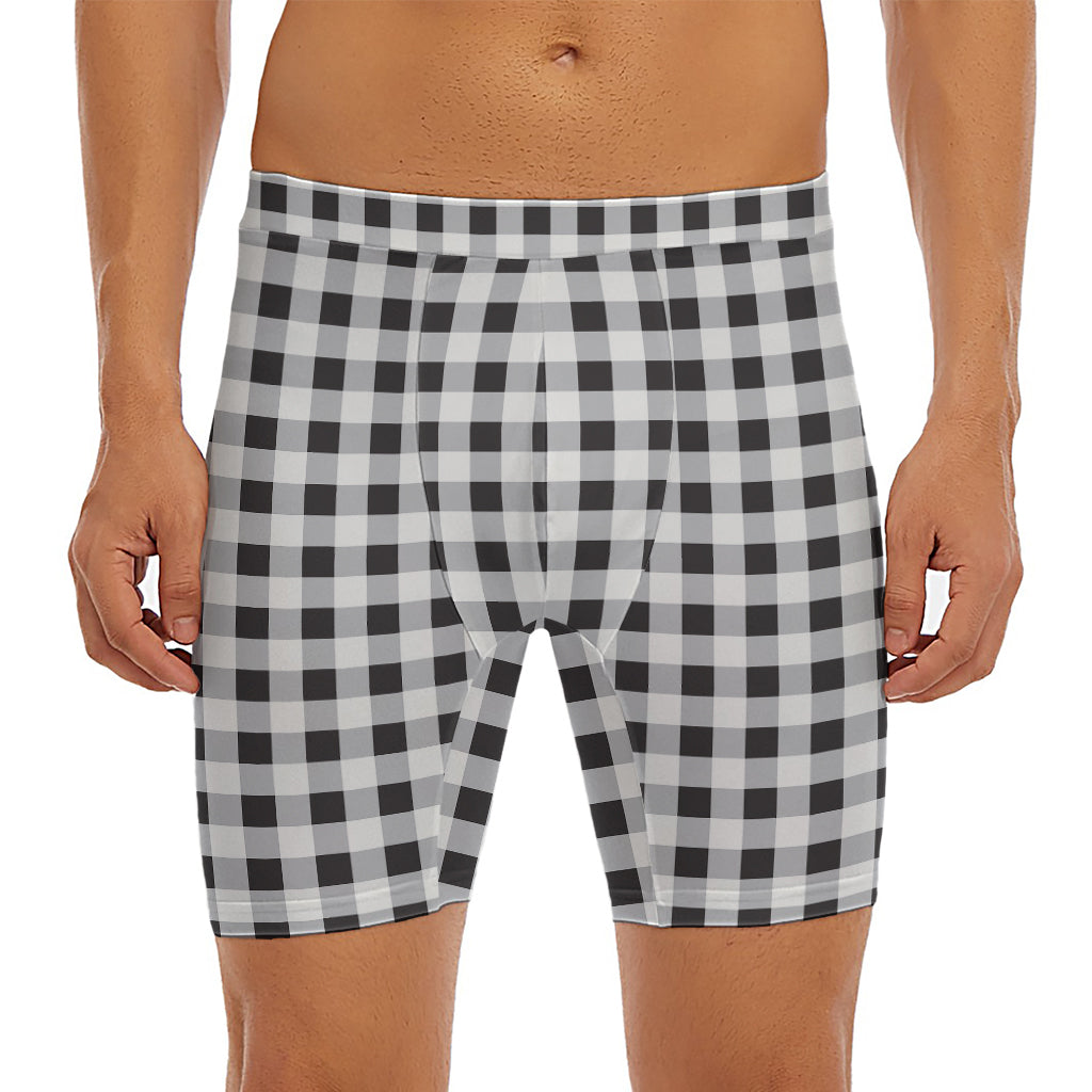 Black And White Check Pattern Print Men's Long Boxer Briefs