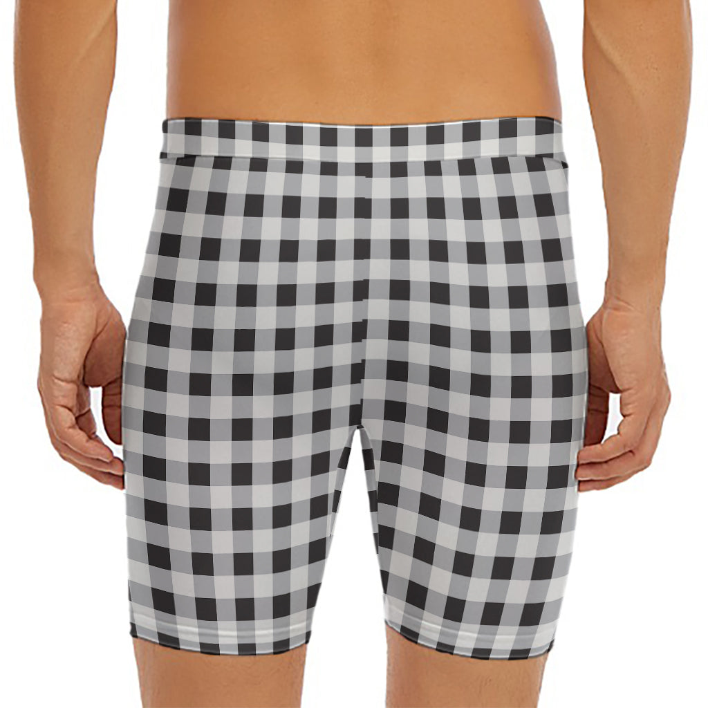 Black And White Check Pattern Print Men's Long Boxer Briefs