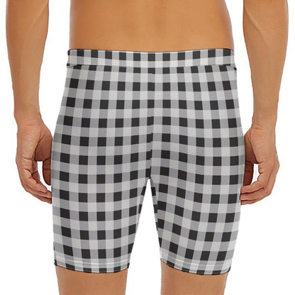 Black And White Check Pattern Print Men's Long Boxer Briefs