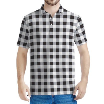 Black And White Check Pattern Print Men's Polo Shirt