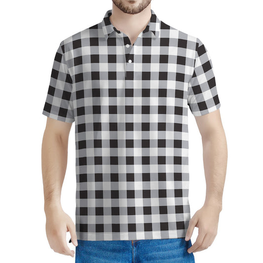 Black And White Check Pattern Print Men's Polo Shirt