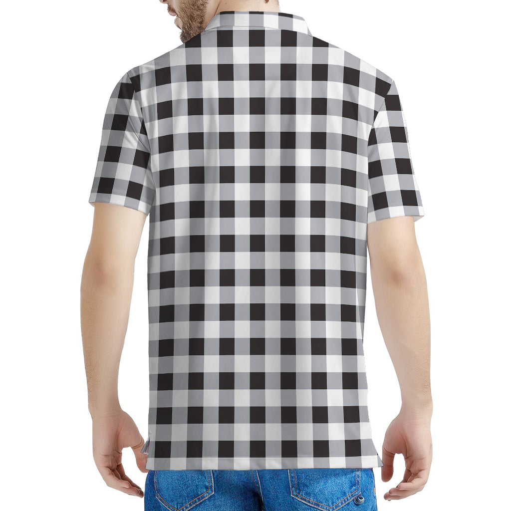 Black And White Check Pattern Print Men's Polo Shirt