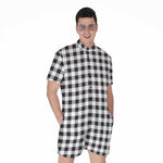 Black And White Check Pattern Print Men's Rompers