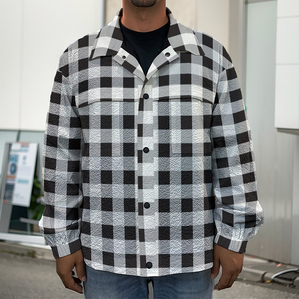 Black And White Check Pattern Print Men's Shirt Jacket