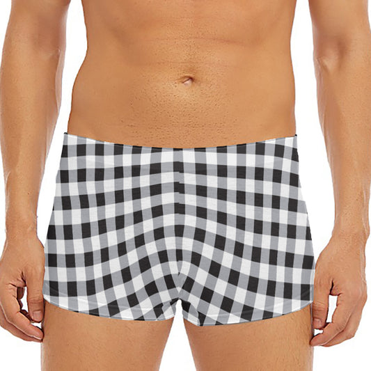 Black And White Check Pattern Print Men's Short Boxer Briefs