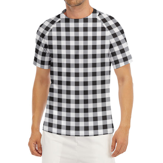 Black And White Check Pattern Print Men's Short Sleeve Rash Guard