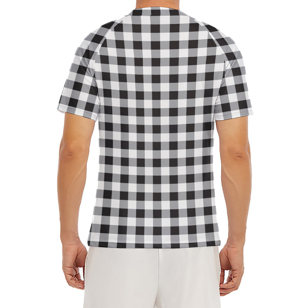 Black And White Check Pattern Print Men's Short Sleeve Rash Guard
