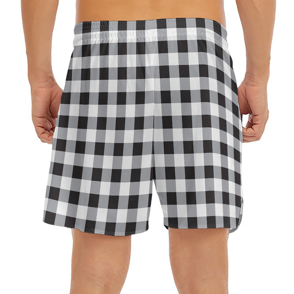 Black And White Check Pattern Print Men's Split Running Shorts