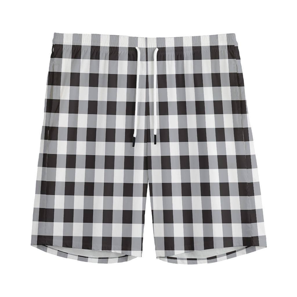 Black And White Check Pattern Print Men's Sports Shorts