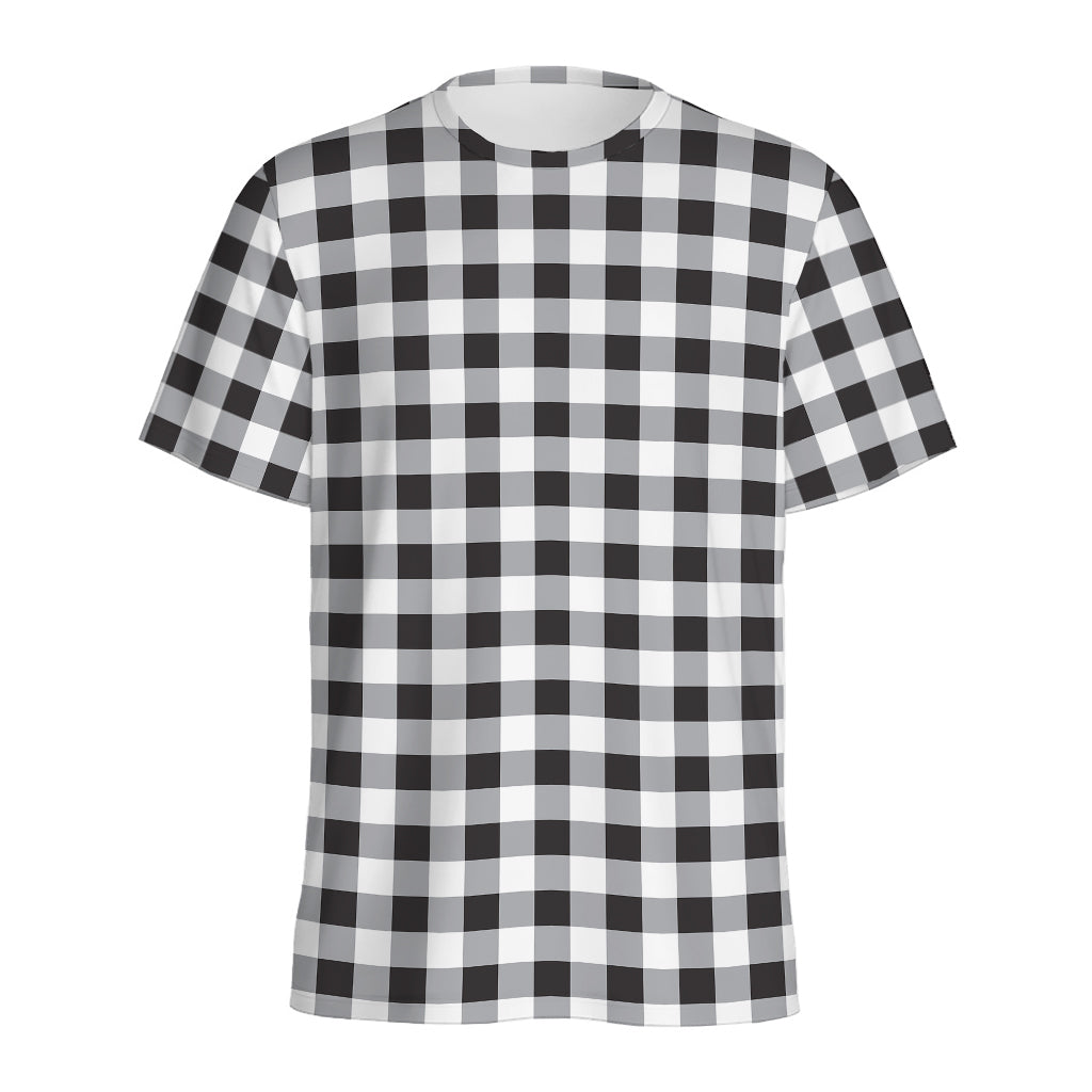 Black And White Check Pattern Print Men's Sports T-Shirt