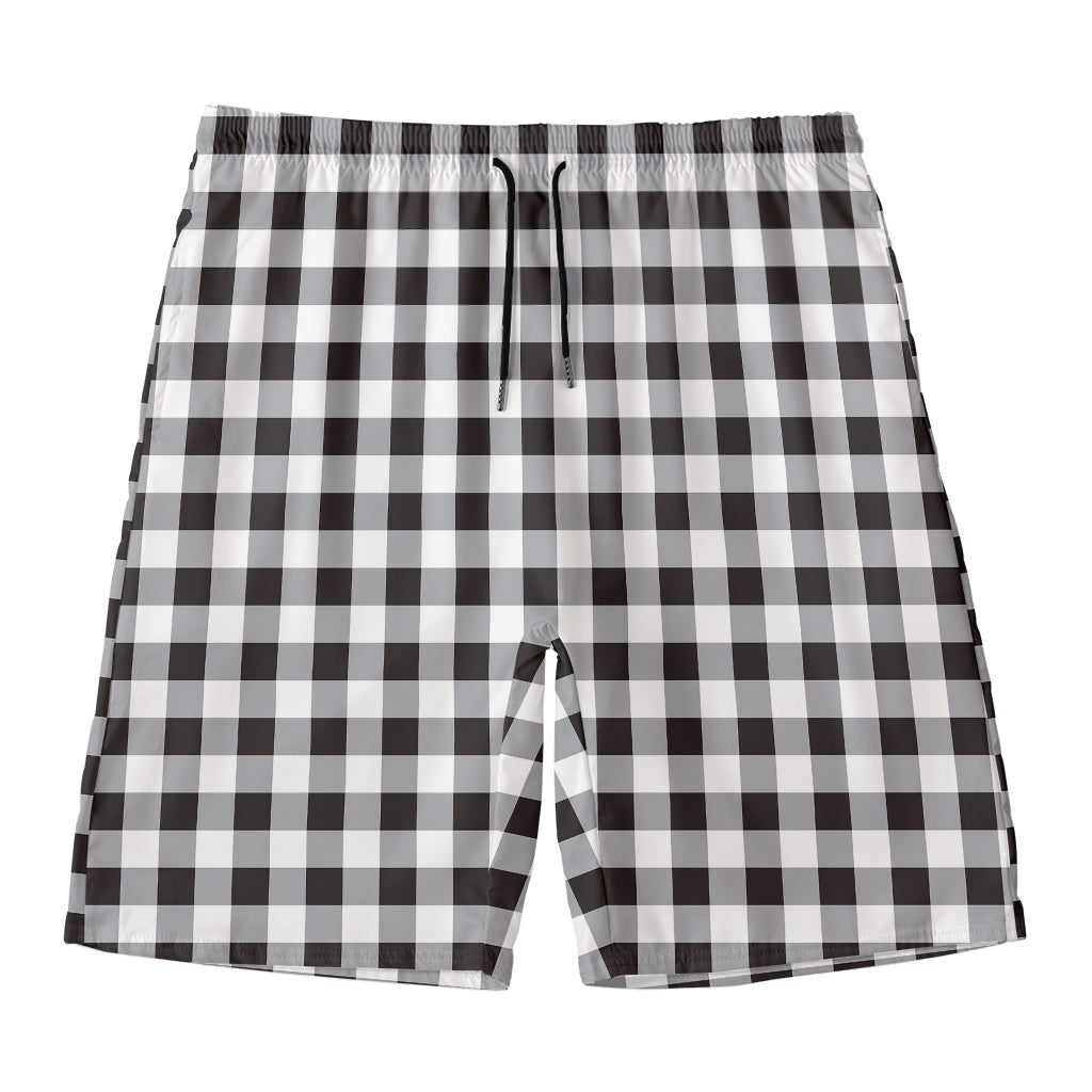 Black And White Check Pattern Print Men's Swim Trunks