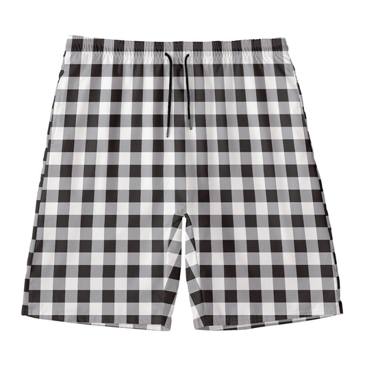 Black And White Check Pattern Print Men's Swim Trunks