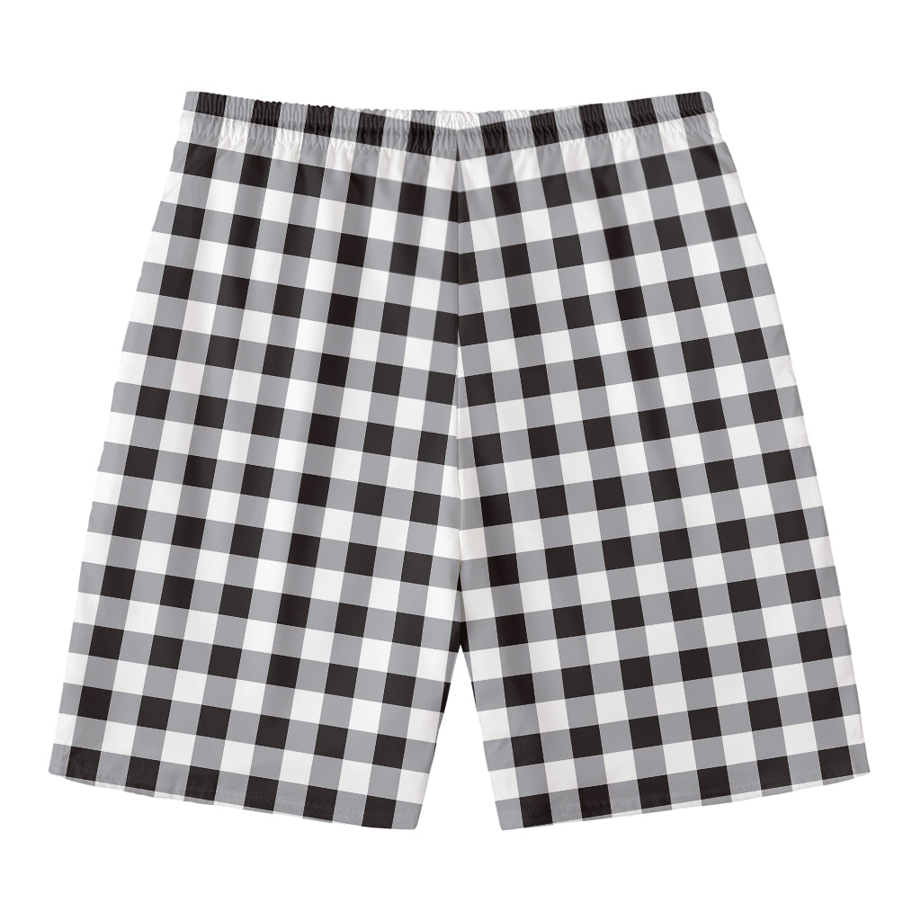 Black And White Check Pattern Print Men's Swim Trunks