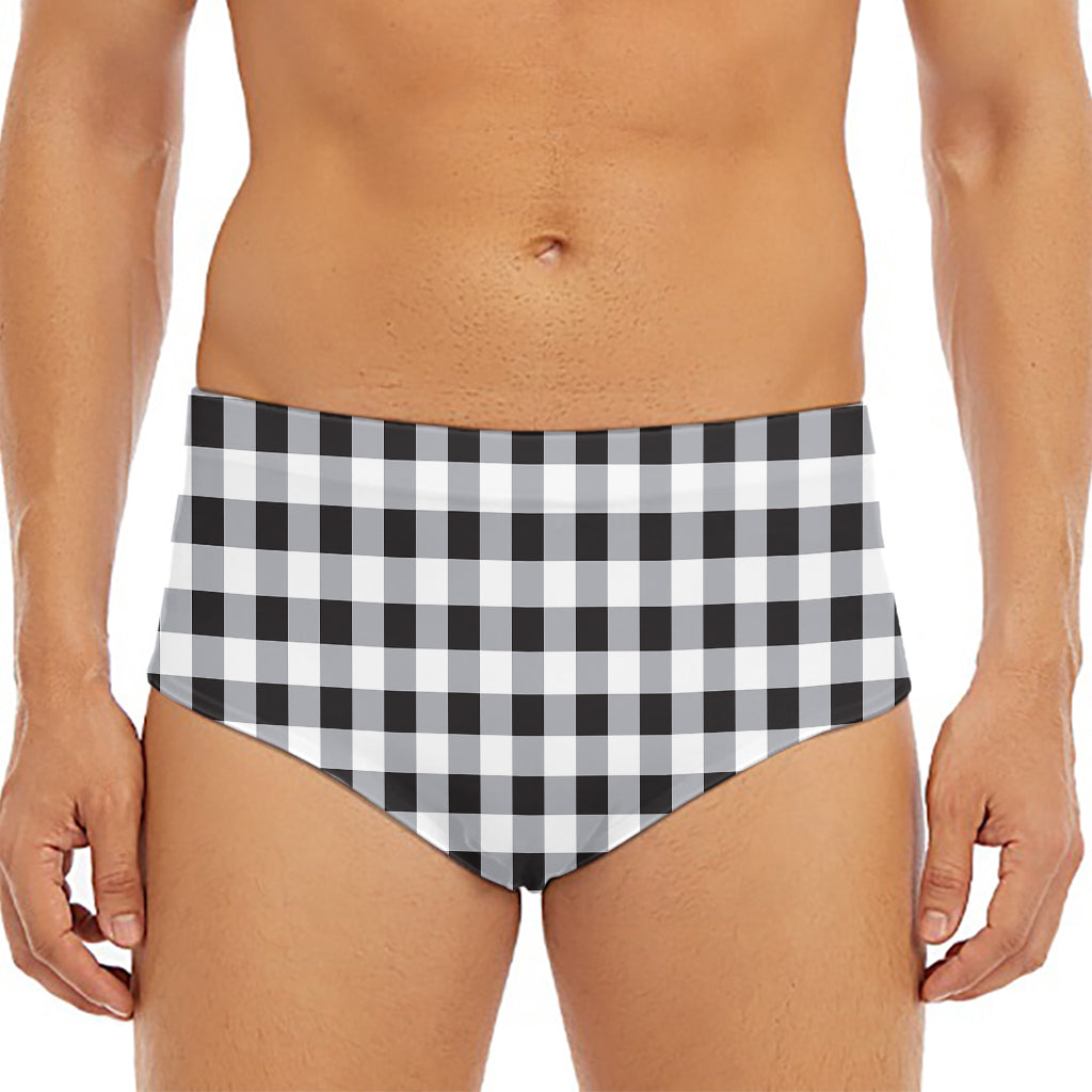 Black And White Check Pattern Print Men's Triangle Swim Briefs