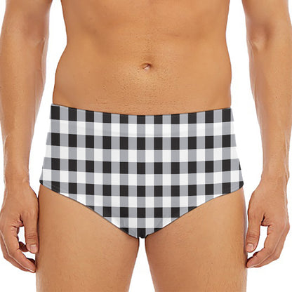 Black And White Check Pattern Print Men's Triangle Swim Briefs