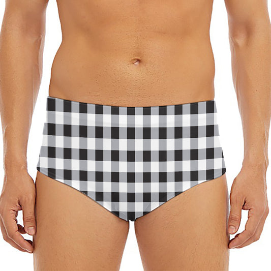 Black And White Check Pattern Print Men's Triangle Swim Briefs