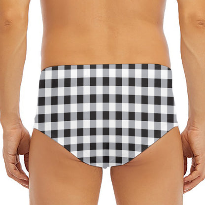 Black And White Check Pattern Print Men's Triangle Swim Briefs