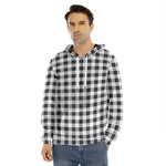 Black And White Check Pattern Print Men's Velvet Pullover Hoodie