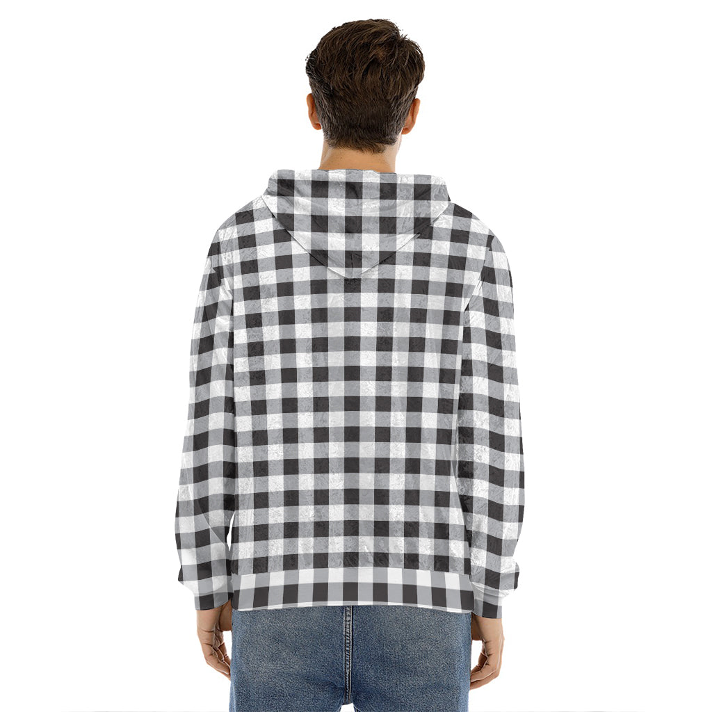 Black And White Check Pattern Print Men's Velvet Pullover Hoodie