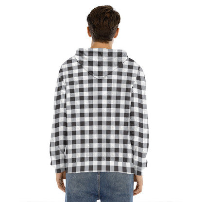 Black And White Check Pattern Print Men's Velvet Pullover Hoodie