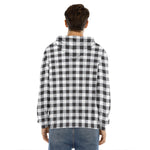 Black And White Check Pattern Print Men's Velvet Pullover Hoodie
