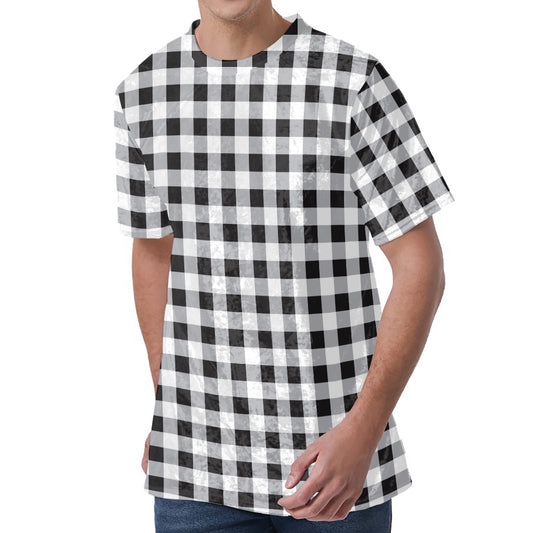 Black And White Check Pattern Print Men's Velvet T-Shirt