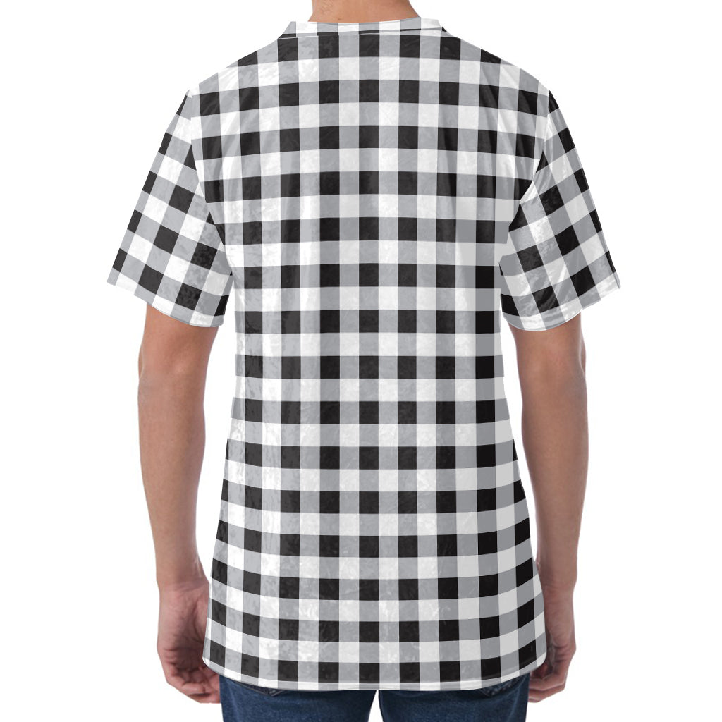 Black And White Check Pattern Print Men's Velvet T-Shirt