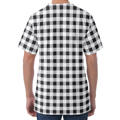 Black And White Check Pattern Print Men's Velvet T-Shirt