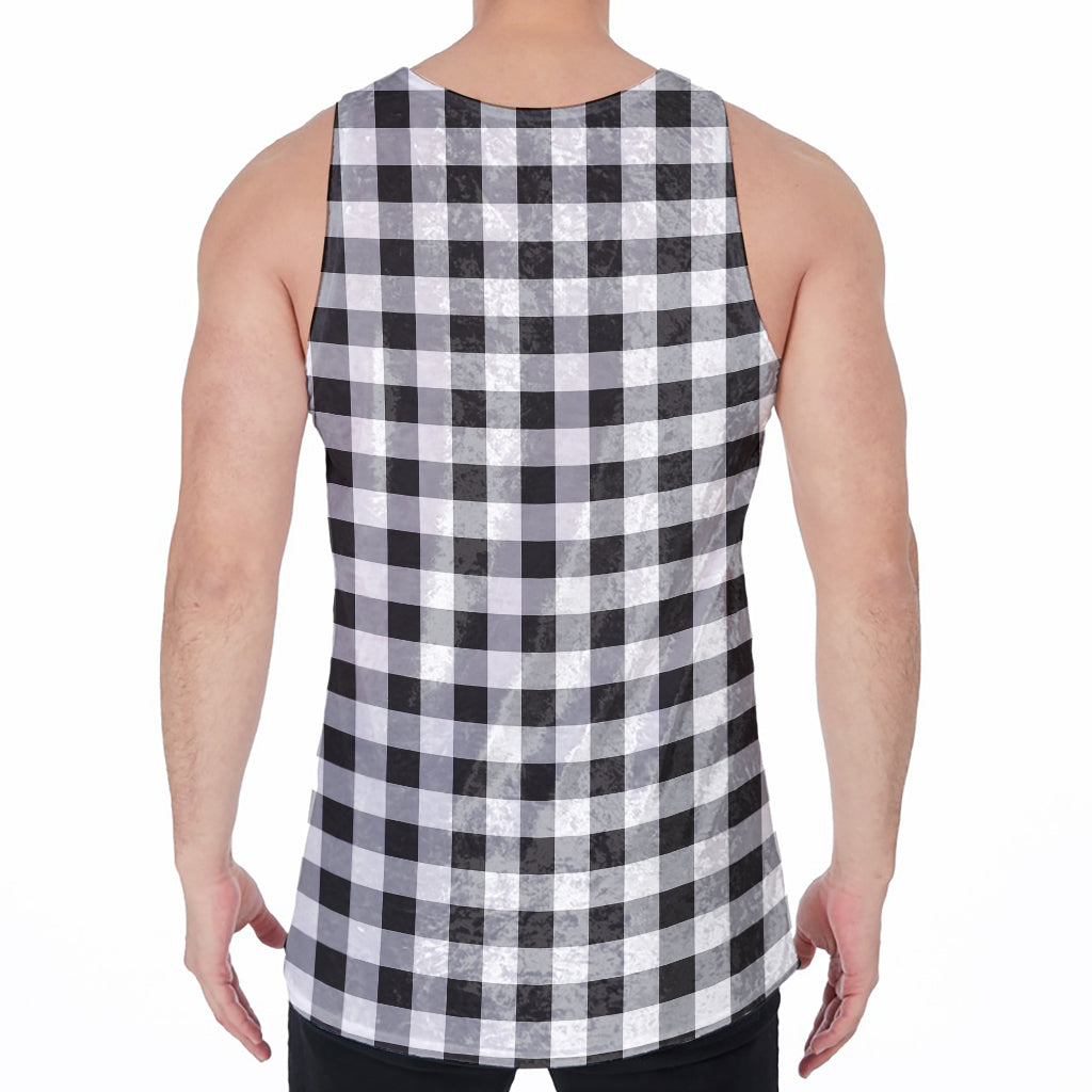 Black And White Check Pattern Print Men's Velvet Tank Top