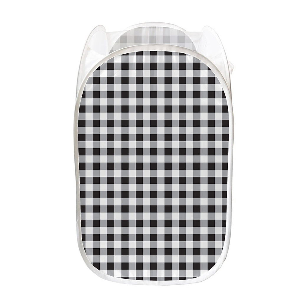 Black And White Check Pattern Print Mesh Laundry Hamper