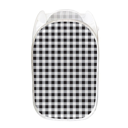 Black And White Check Pattern Print Mesh Laundry Hamper