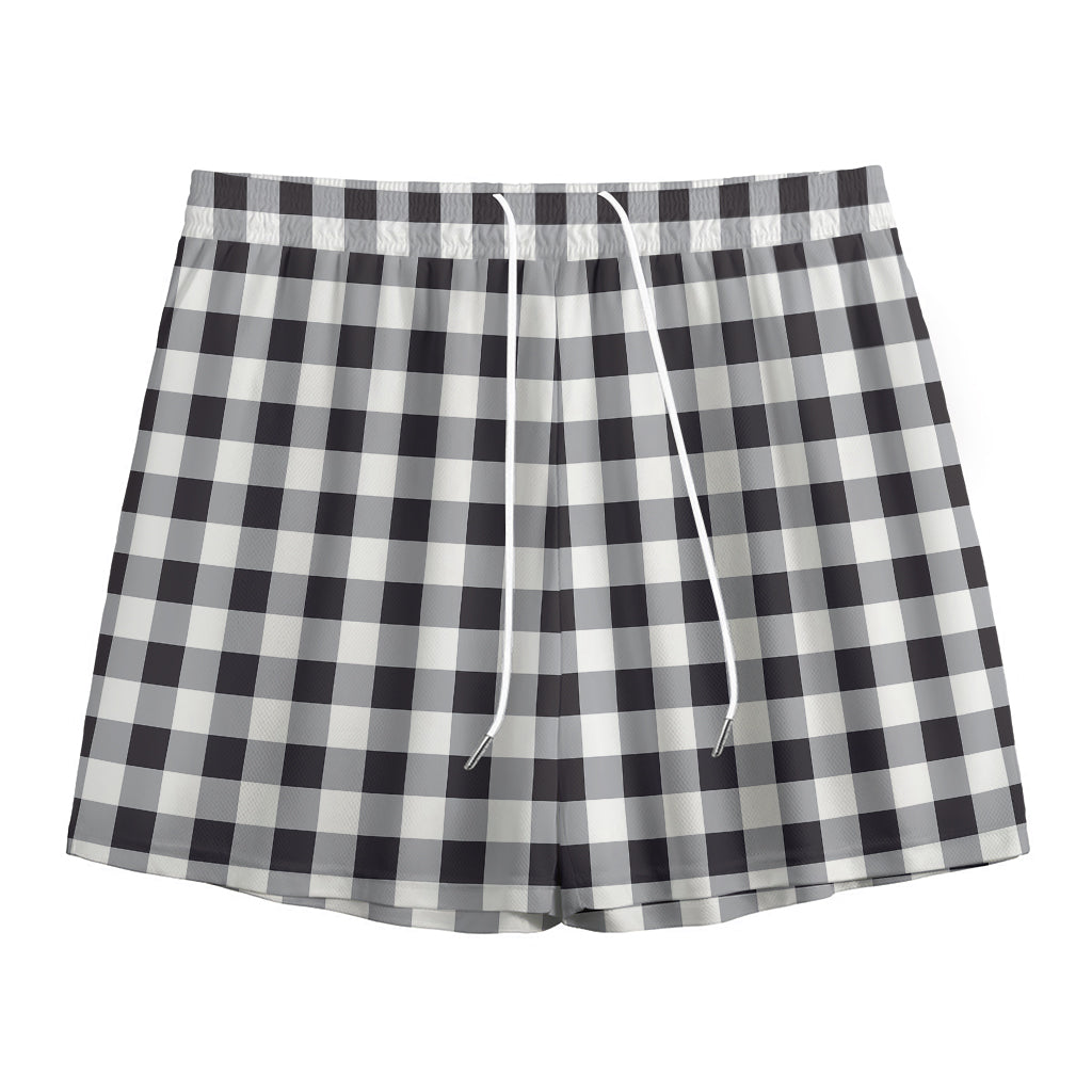 Black And White Check Pattern Print Mesh Shorts