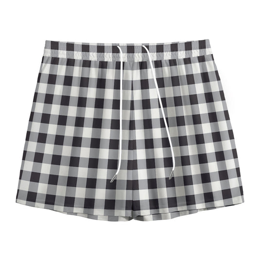 Black And White Check Pattern Print Mesh Shorts