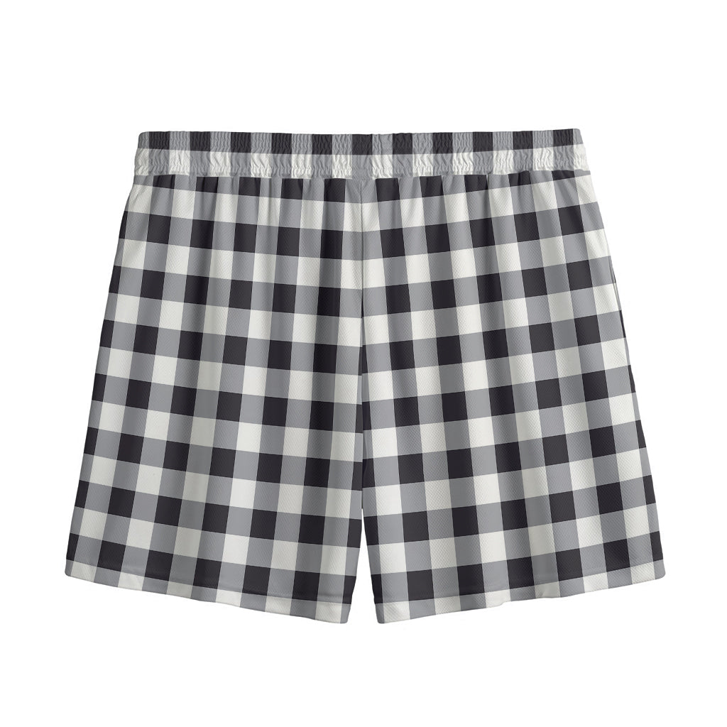 Black And White Check Pattern Print Mesh Shorts