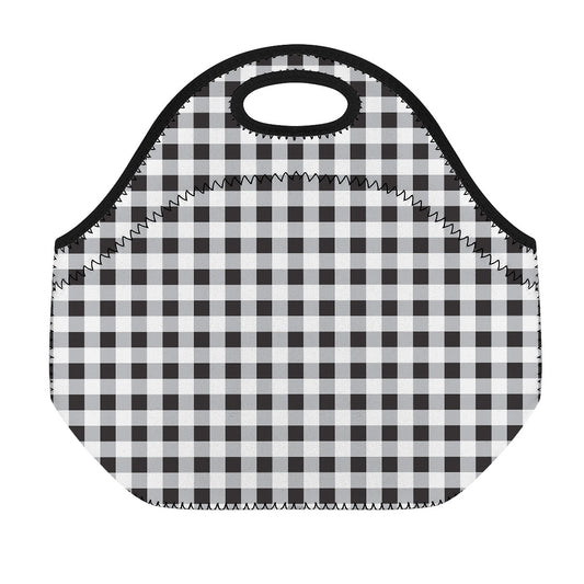 Black And White Check Pattern Print Neoprene Lunch Bag