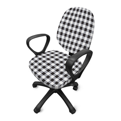 Black And White Check Pattern Print Office Chair Cover