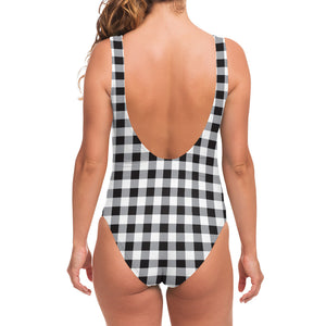 Black And White Check Pattern Print One Piece Swimsuit