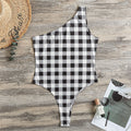 Black And White Check Pattern Print One Shoulder Bodysuit