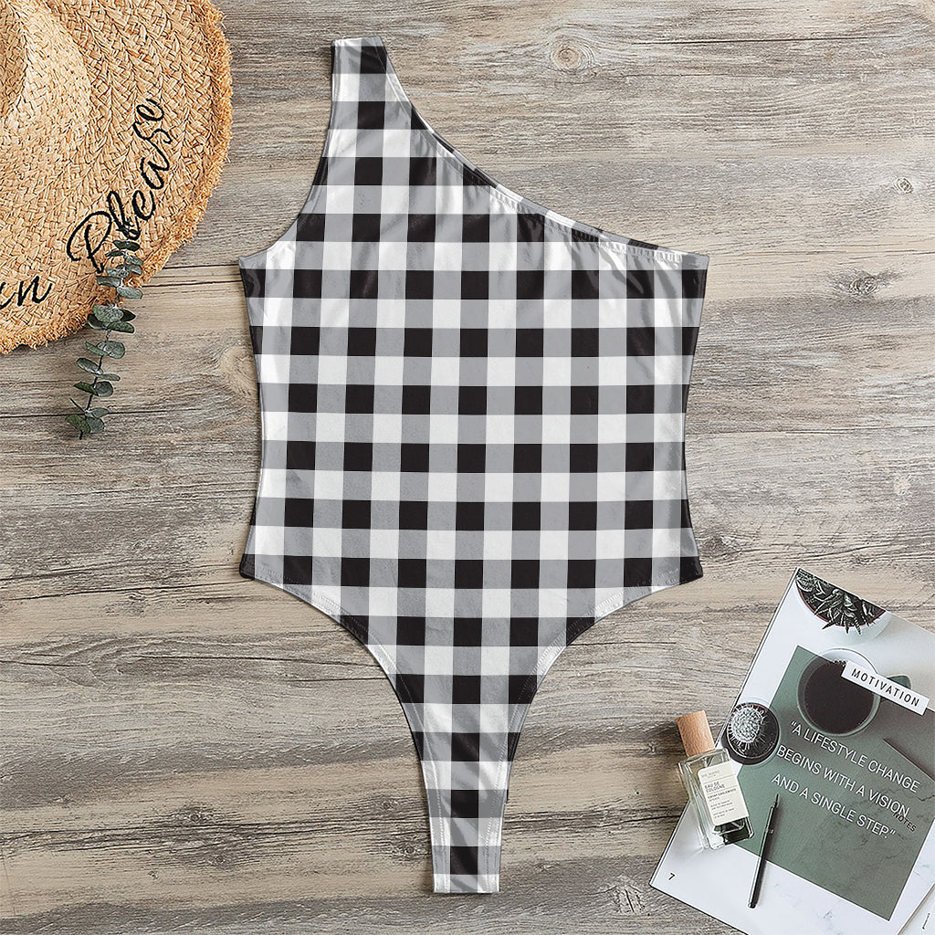 Black And White Check Pattern Print One Shoulder Bodysuit