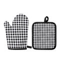 Black And White Check Pattern Print Oven Mitt And Pot Holder Set