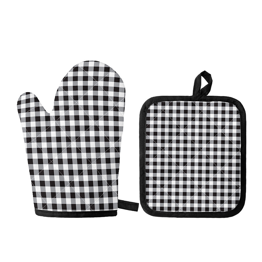 Black And White Check Pattern Print Oven Mitt And Pot Holder Set