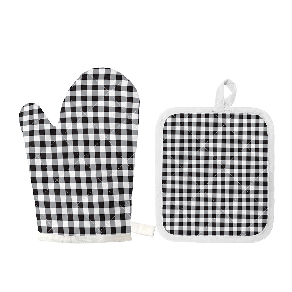 Black And White Check Pattern Print Oven Mitt And Pot Holder Set